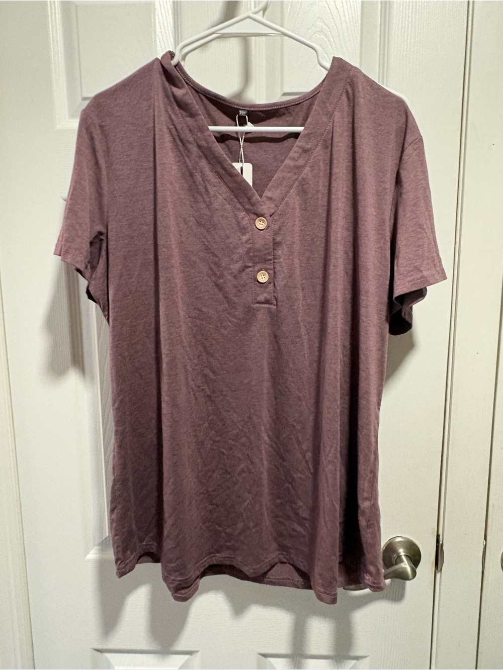 Women's Short Sleeve Henley Top - Mauve SHEIN XXL